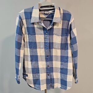 Kavu Wren Heavyweight Shirt - Blue and White Plaid - Snaps - Women - Medium